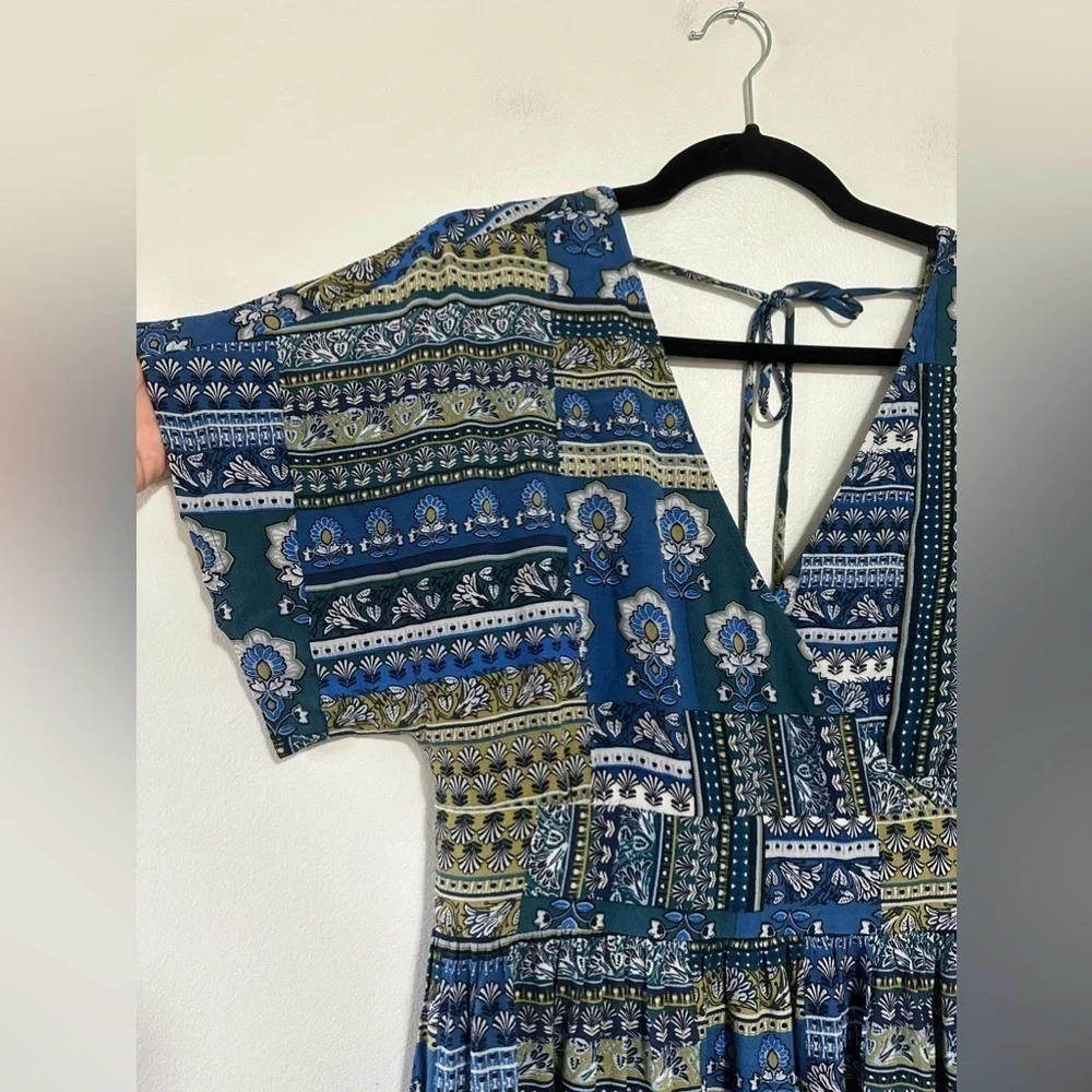 Garnet Hill Boho V Neck Maxi Dress Blue Size 8 - Picture 2 of 7